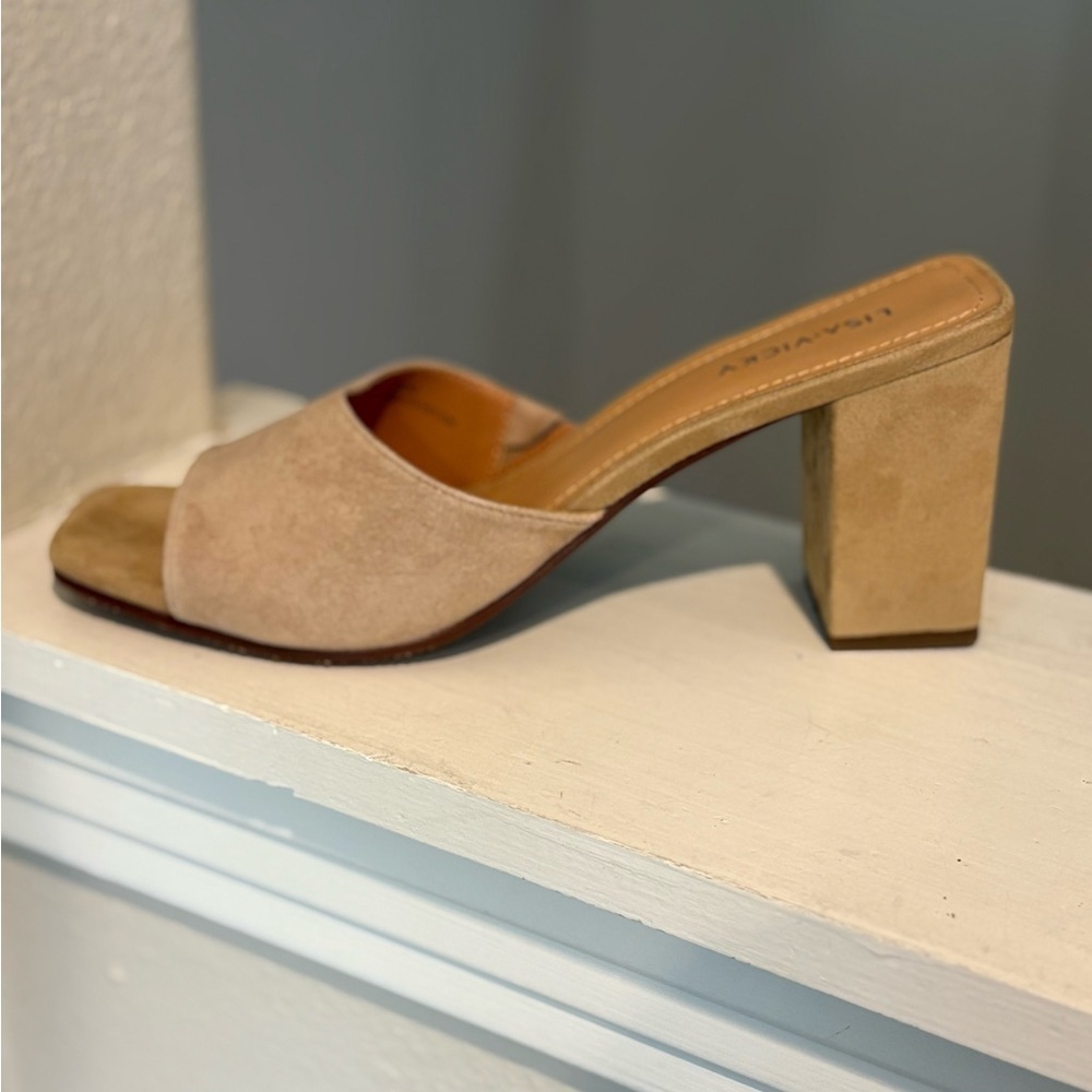 Lisa Vicky Vital V Tan Suede Open Toe Mules New In Box Womens Size 10 - Picture 6 of 10